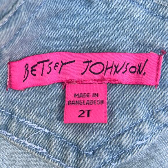 Betsey Johnson Denim Overall Dress 2T Floral Jumper Ruffle Skirt Red Rose Print - Picture 8 of 16